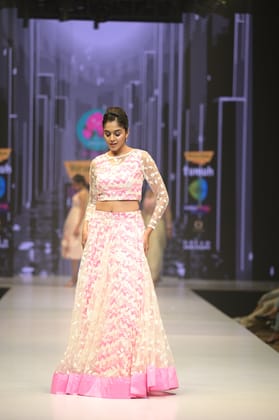 Chevron printed crape with Embroidered net Lehenga-S