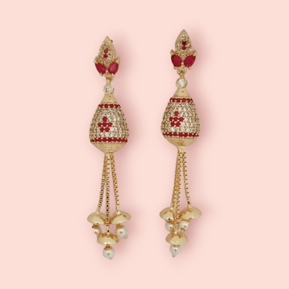 Opulent Ruby Elegance Earrings-Red-White / Gold Plated