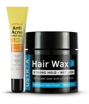 Ustraa Anti Acne Spot Gel - 15ml & Hair Wax - Strong Hold, Wet Look - 100g