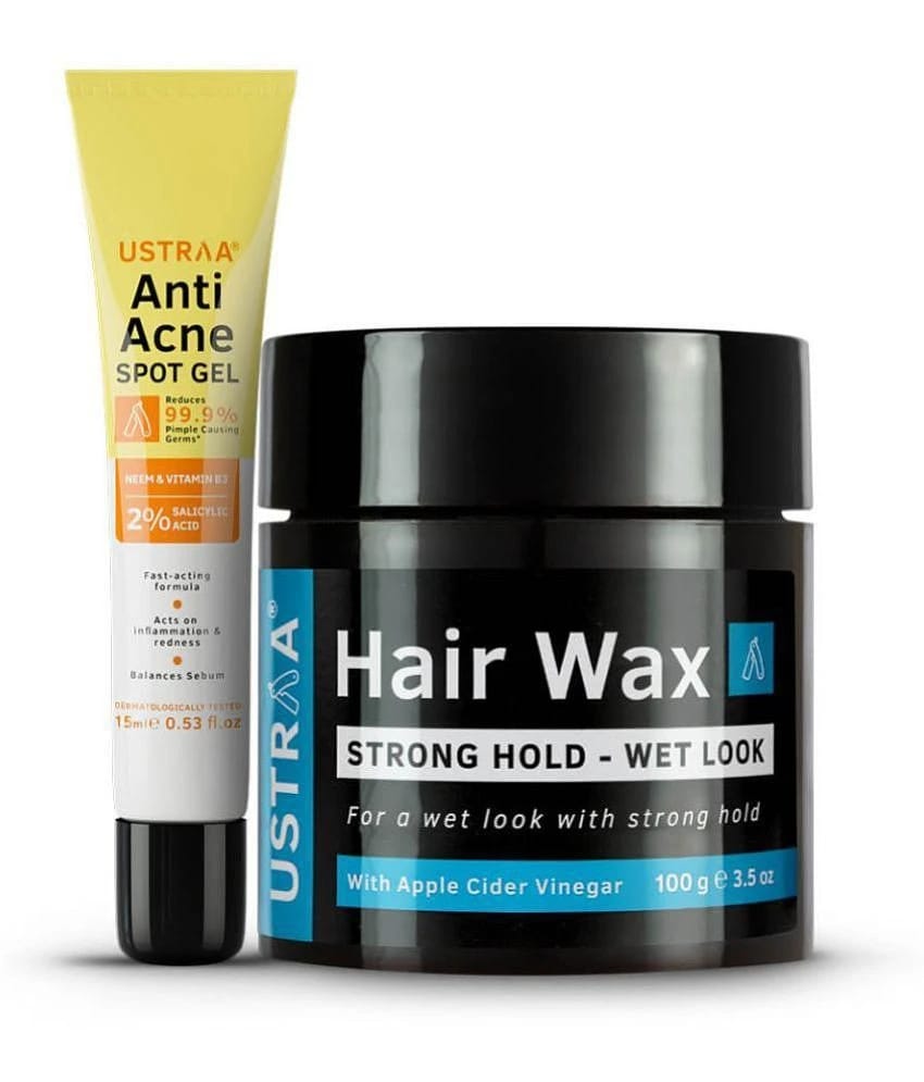 Ustraa Anti Acne Spot Gel - 15ml & Hair Wax - Strong Hold, Wet Look - 100g