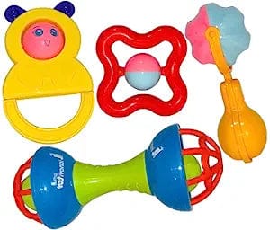 MM TOYS Baby Rattles - Non-Toxic BPA Free Set of 4 Pcs, Multicolor, Ideal for Infants 0+ months