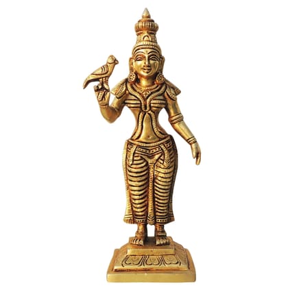 Brass Meenakshi Devi Murti – Premium Brass Temple Decorative Idol, Height : 9.5 Inch (BSMAS1457 F)