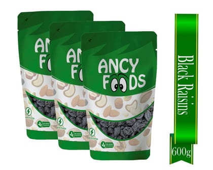 Ancy Kali Kishmish 600 Grams (200gm X 3) - Black Raisins | Kali Darakh / Drakash | Boost Immunity & Vitality | Black Kismish with Sweet Fruity Taste and Soft Chewy Texture | Rich in Potassium