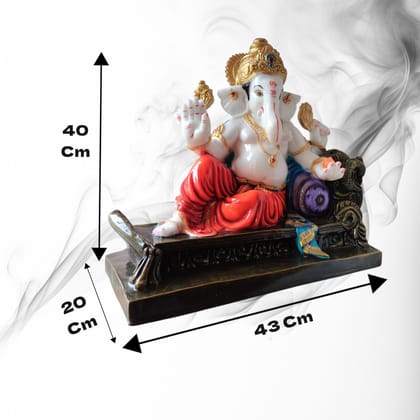 AMS Handcrafted Poly Marble Ganesh Idol | 40 cm Big Lord Ganesha Statue on Throne with Crown, Modak & Blessing Hand | Vastu Ganpati Murti for Housewarming Gift Office, Door Entrance & Home Decor