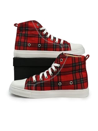 Women Mid Top Checked Lightweight Canvas Sneakers