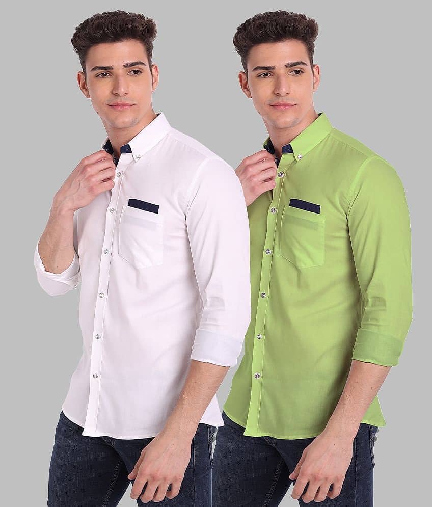 Vida Loca - Green Cotton Blend Slim Fit Men's Casual Shirt ( Pack of 2 )