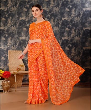 Women's Zomto Printed Saree with Unstitched Blouse (Dark Orange, 5-6 Mtrs)
