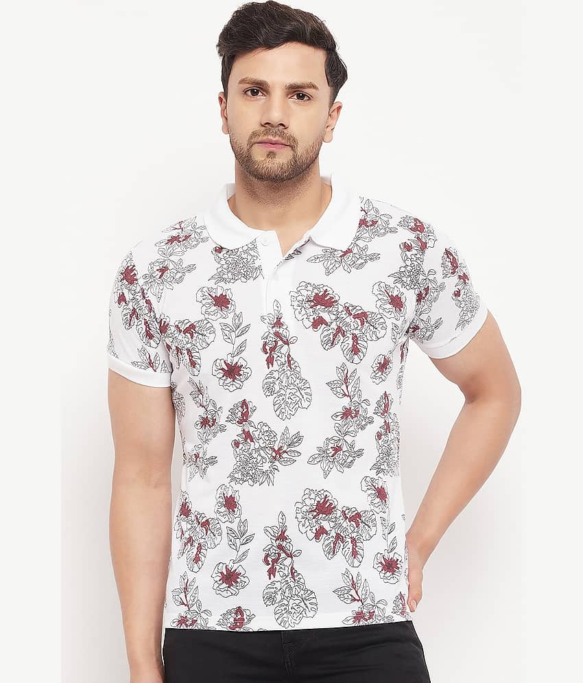 The Million Club Pack of 1 Cotton Blend Regular Fit Printed Half Sleeves Men's Polo T Shirt ( White )