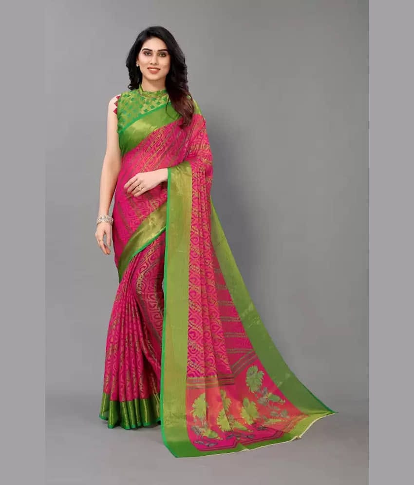 Sanwariya Silks Brasso Printed Saree With Unstitched Blouse Piece ( Navy Blue )