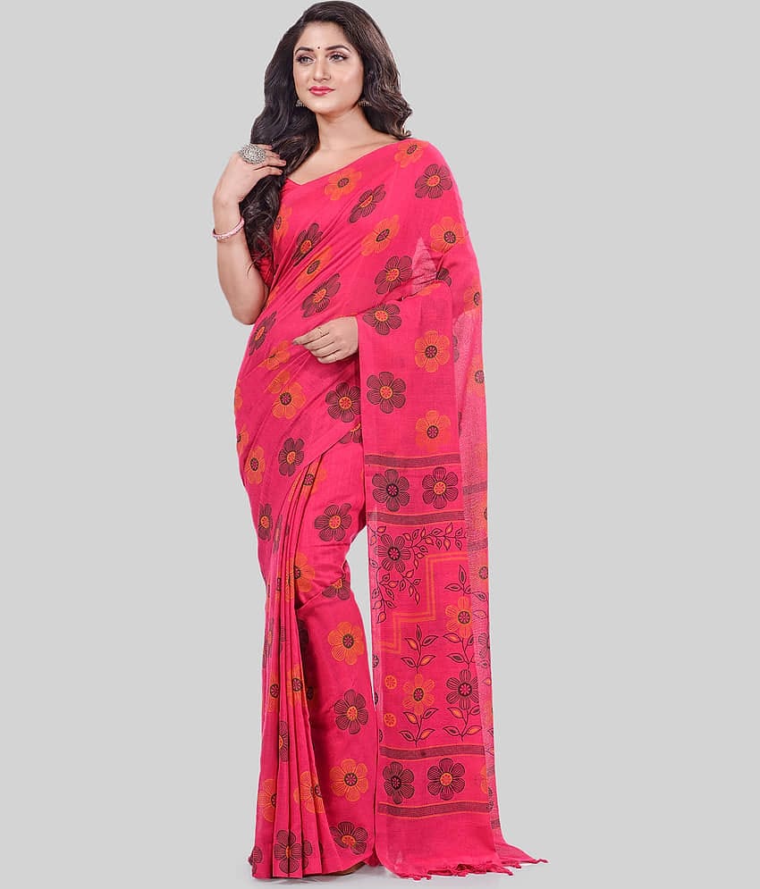 Desh Bidesh Cotton Printed Saree With Unstitched Blouse Piece ( Pink )