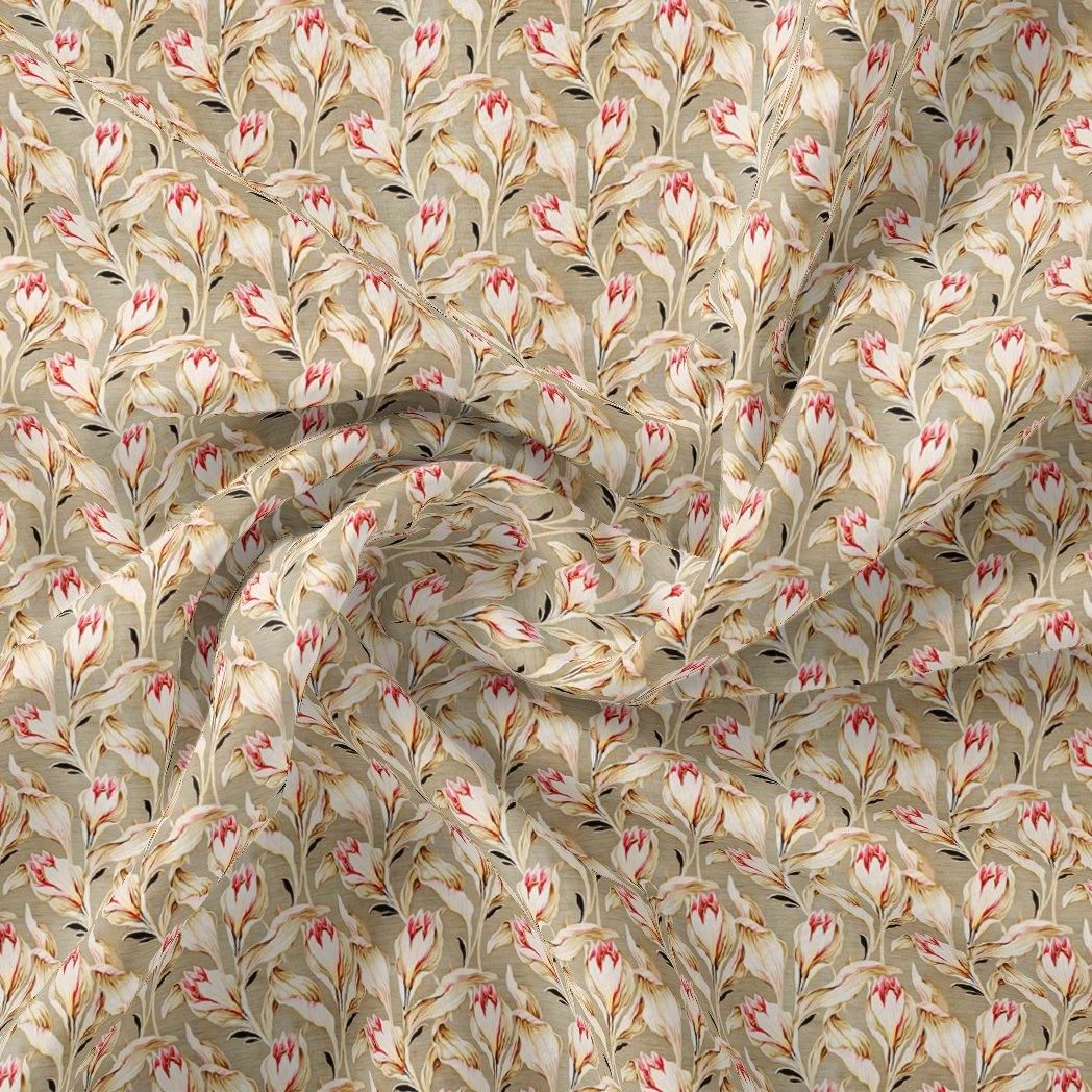 Seamless Roses Blossom Digital Printed Fabric - Poly Muslin-Polyester / Muslin / 110 CM | 43 Inch