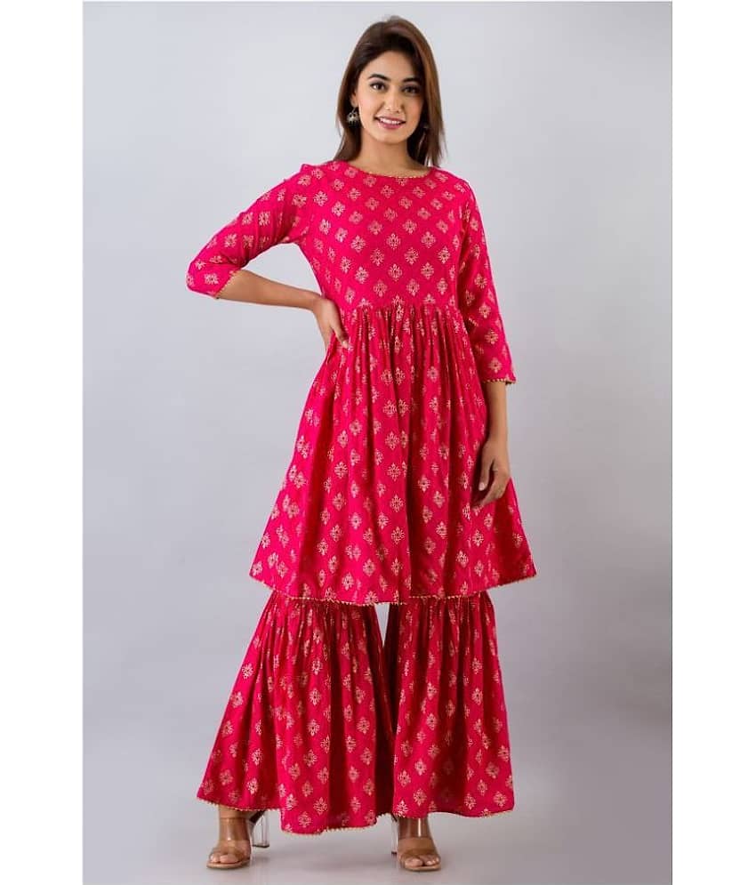 SVARCHI - Pink Frock Style Rayon Women's Stitched Salwar Suit ( Pack of 1 )