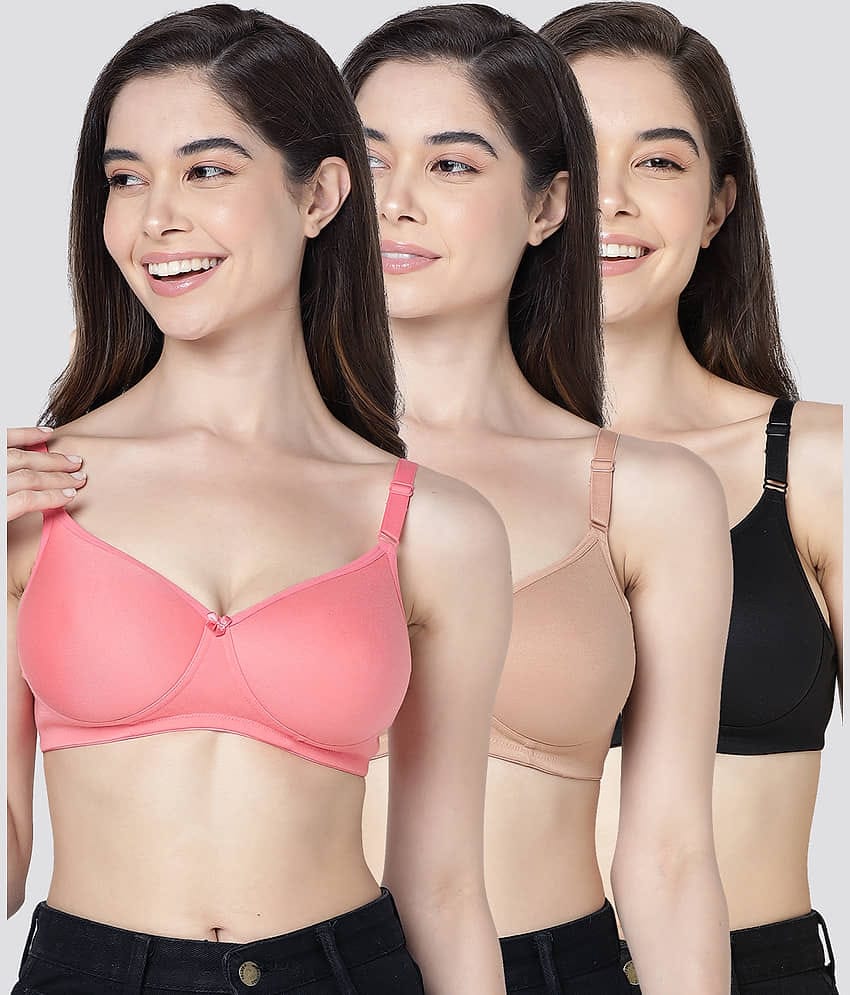 Kalyani Pack of 3 Cotton Blend Lightly Padded Women's T-Shirt Bra ( Multicolor ) CHERRY