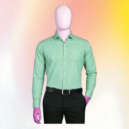 Men's Green Striped Cotton Casual Shirt | Breathable Fabric | Everyday Wear