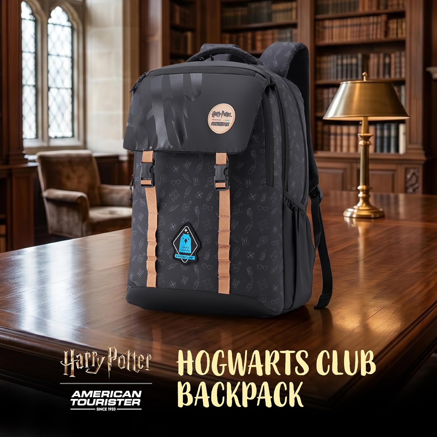 Harry Potter x Hogwarts Backpack | 3 Compartments | AT Interchangeable Badges & Playful Stickers | Rain Cover | 35L Bag for Women & Men | Jet Black | 1 Year Global Warranty