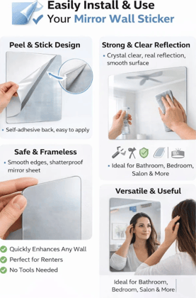 Full Length Mirror Sticker for Wall | Frameless Acrylic Self Adhesive Mirror for Bathroom, Bedroom, Living Room & Dressing Area | Waterproof, Unbreakable, No Drilling (Oval)Frameless Acrylic Self Adhesive Mirror for Bathroom