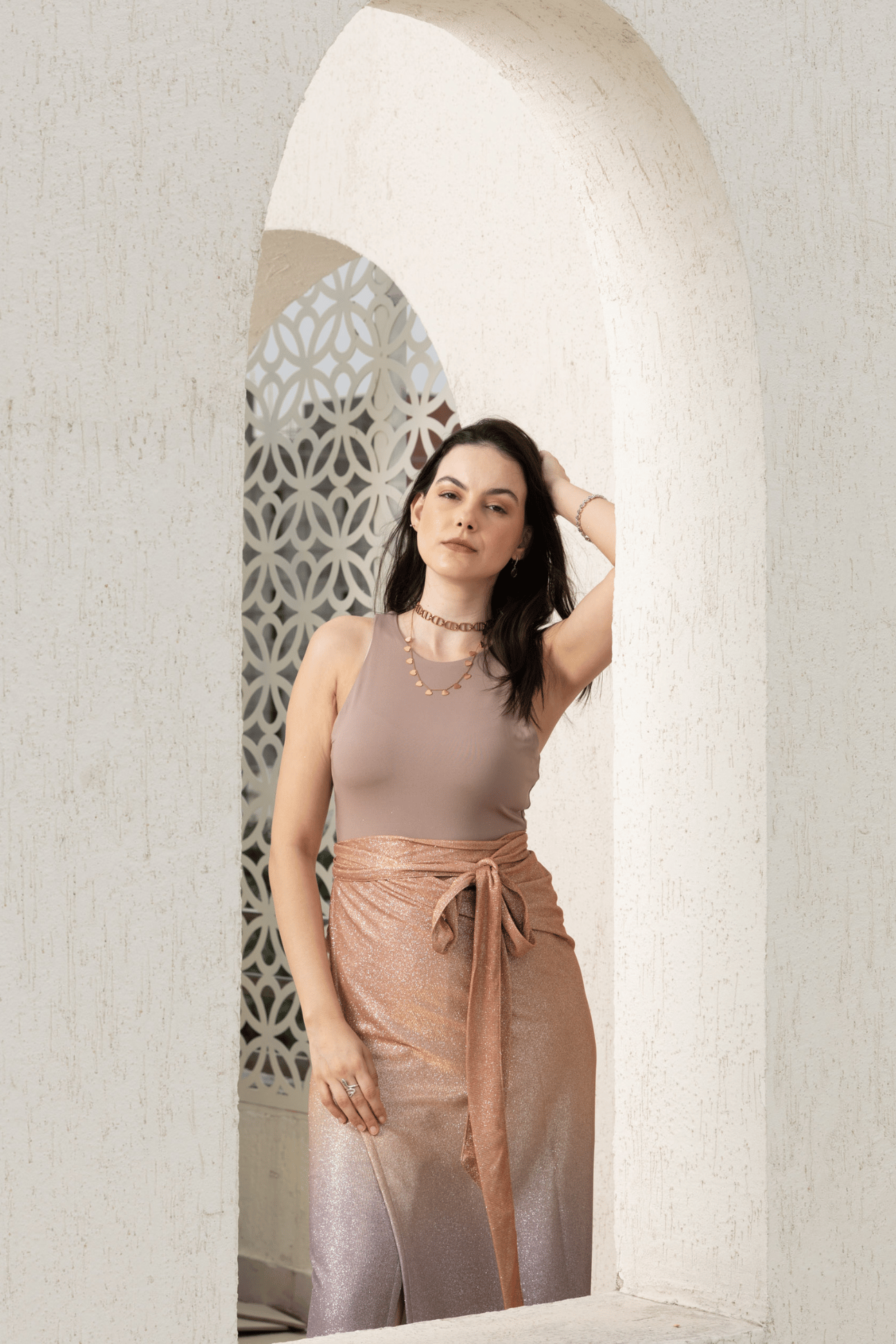 Light Brown Lycra Tank Top-XXS