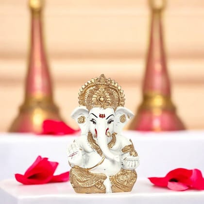 Decorative Lord Ganesha ShowpieceWhite and Golden Decorative Lord Ganesha ShowpieceWhite and Golden