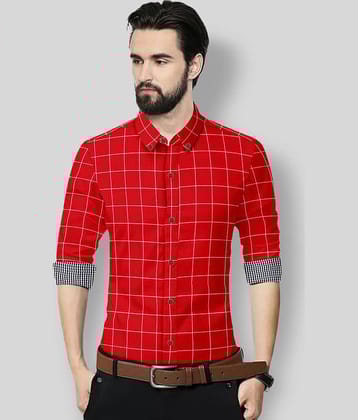 P&V - Red Cotton Blend Regular Fit Men's Formal Shirt ( Pack of 1 )