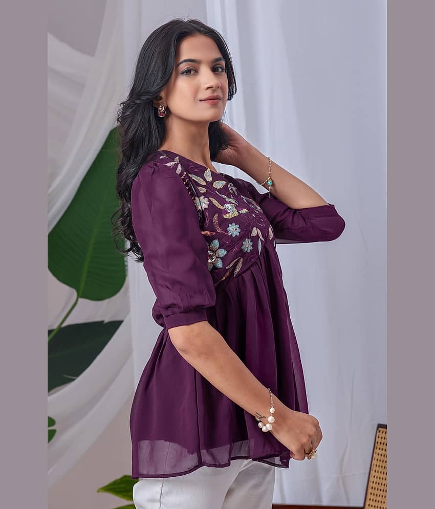 Hemang Fashion Women's Georgette Tunic ( Purple )