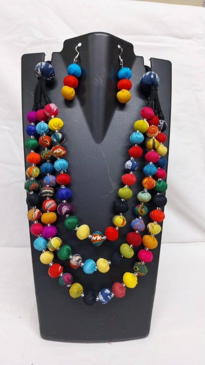 Vibrant Three Layer Multicolor Beaded Necklace