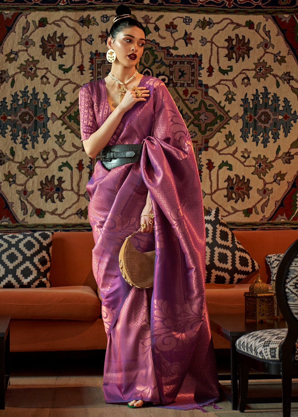 Orchid Purple Woven Banarasi Brocade Silk Saree
