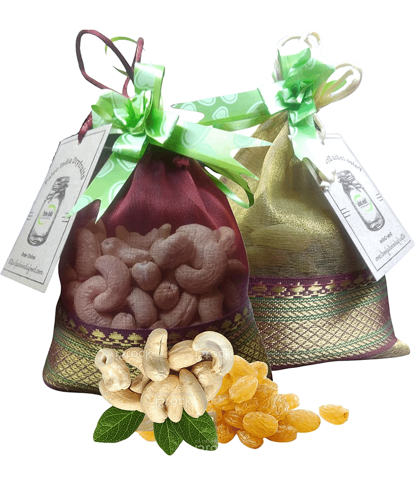 Paleo India 400g Gifts Potli Dry Fruits Gifts Pack Cashews Kaju 200g Raisins Kishmish 200g