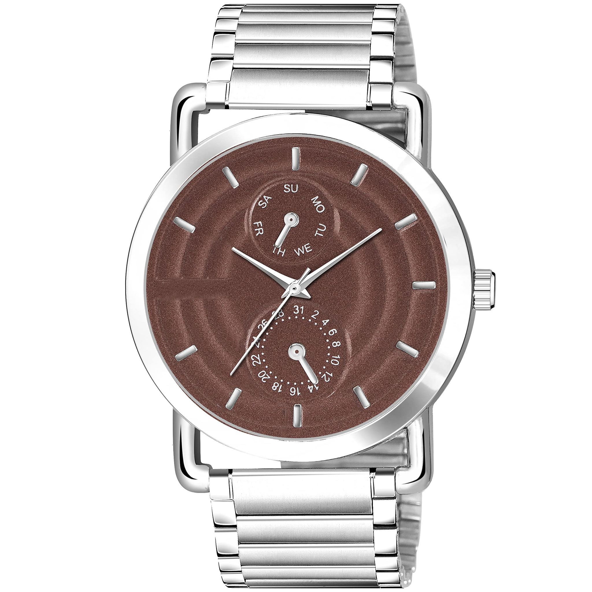 Brown 3D Embossed Stainless Steel Analog Watch for Men LR123