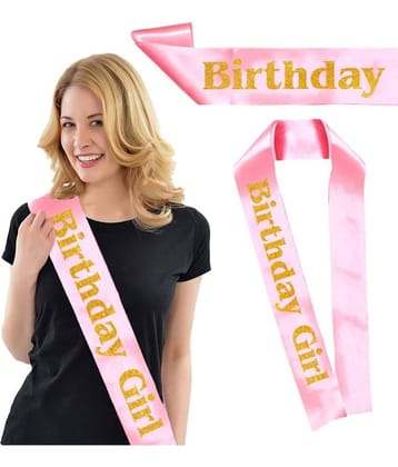 Zyozi Birthday Sash for Girl Pink Satin with Gold Print Letter Birthday Girl Birthday Party Decorations for Sweet 16 18th 21st 30th 40th 50th 60th 70th 80th or Any Other Birthday Party Supplies