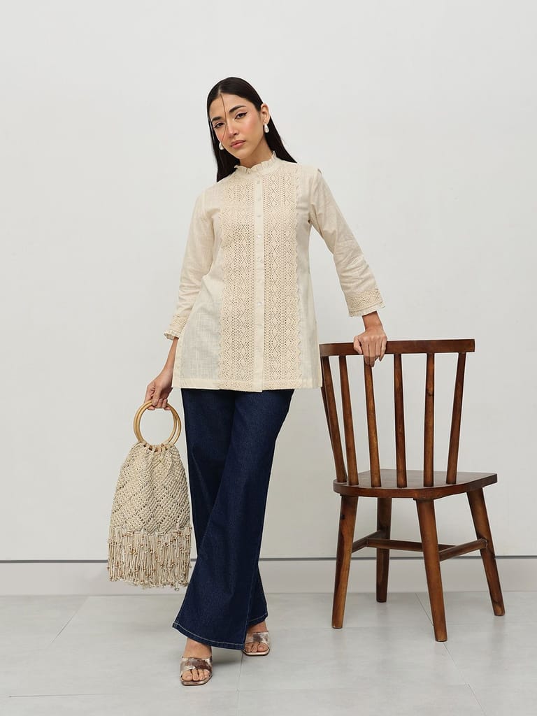 Beige Lace-Trim Tunic