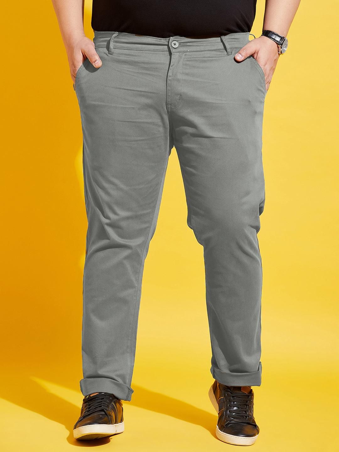 Men Plus Size Lepton-Grey Solid Trouser - 4XL