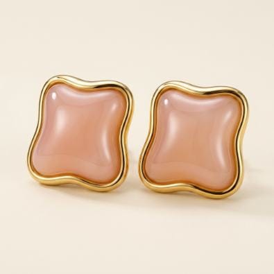 Ripple Frame Stone Studs - Blush Pink | Gold-Tone Anti-Tarnish Imitation Jewellery - Earrings | Buy online on ZillyBuy