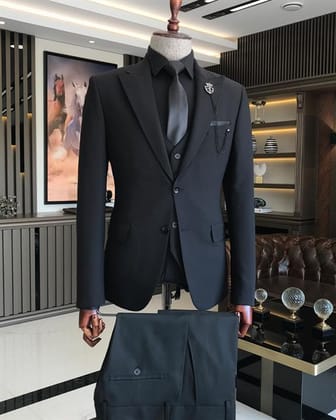 ITALIAN FIT MEN'S BLACK SUIT BY ITALIAN VEGA® (John Wick Edition) (3-Piece)-S-38