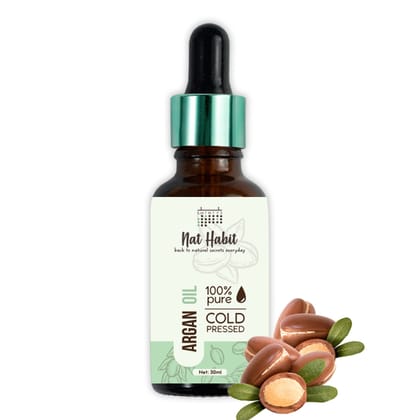Nat Habit Cold Pressed 100% Pure Oil for Skin & Hair | Fresh from our Ayurvedic Kitchen, Zero Preservatives | Body Massage Oil, Hair Oil (Argan Oil, 30ml) Nat Habit Cold Pressed 100% Pure Oil for Skin & Hair | Fresh from our Ayurvedic Kitchen, Zero Prese
