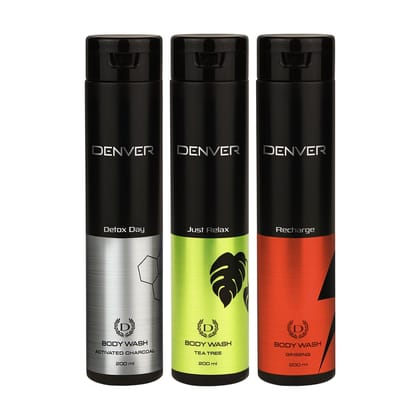 Denver Pack of 3 Body Washes (Detox Day + Just Relax + Recharge) - 200ml Each