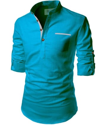 TrendiVastra Turquoise Cotton Blend Men's Shirt Style Kurta ( Pack of 1 )