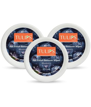 Tulips Acetone Free, Blueberry fruit Extracts Nail Paint Remover Pads 213 mL Pack of 3