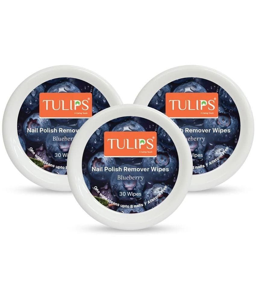 Tulips Acetone Free, Blueberry fruit Extracts Nail Paint Remover Pads 213 mL Pack of 3
