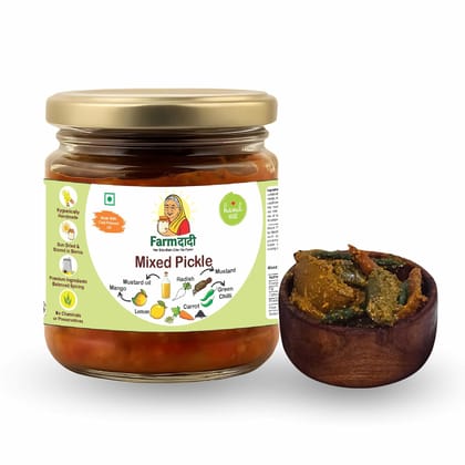 FarmDadi Mixed Pickle | Spicy, tangy & textured | A flavour-packed mix of veggies in 100% Cold Pressed Mustard Oil | 350 g