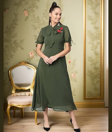 Zima Leto Women Polyester Solid Fit & Flare Dress ( Green )