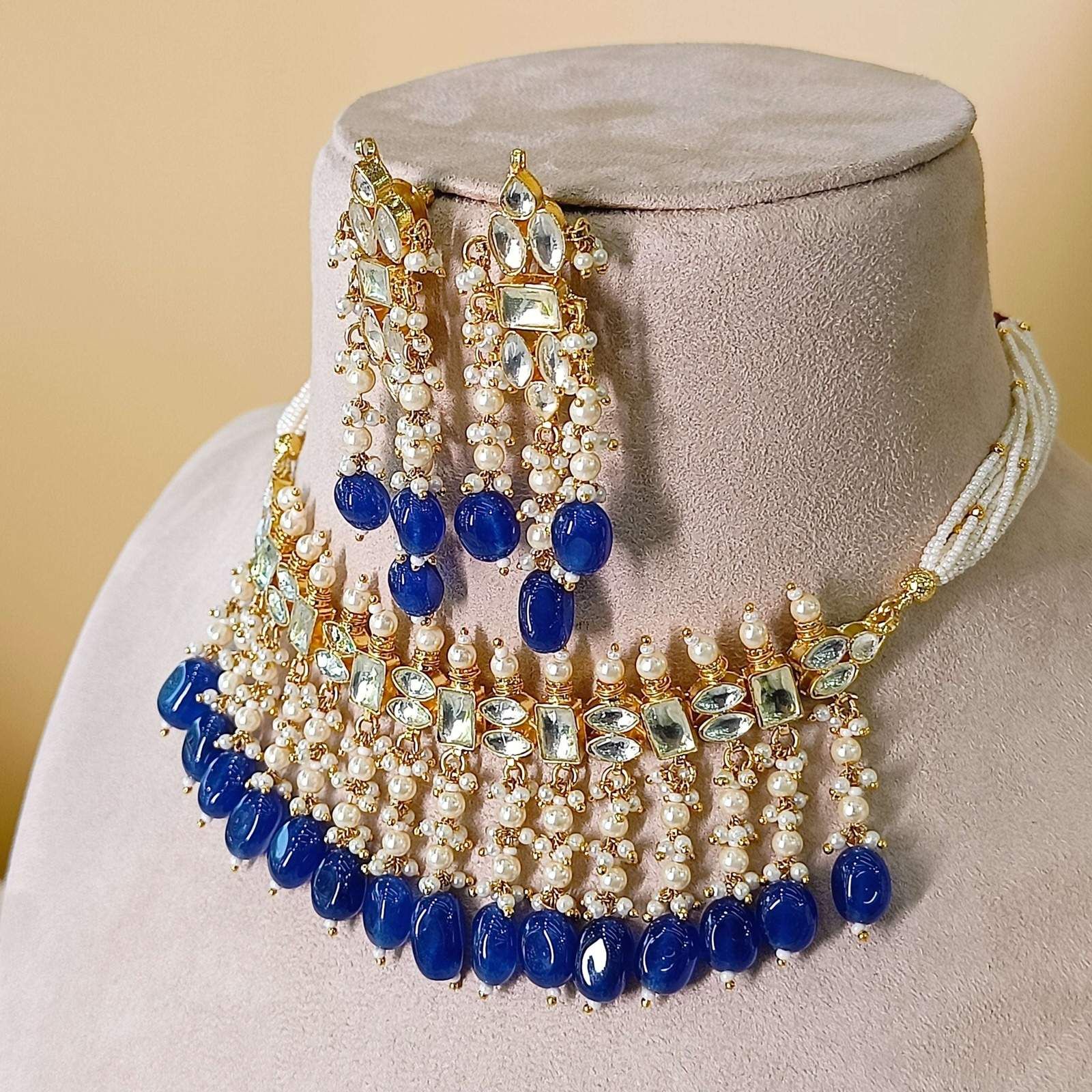 Nayaab Ayesha polki choker-Blue