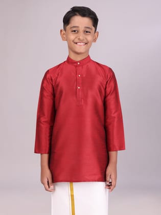 Boys Dupion Satin Dark Brown Colour Full Sleeves Kurta Candid Boy-Kids 01 - 02 Yrs / F/S / Dark Brown