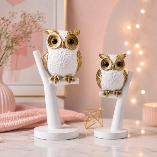 Amazon Basics Majestic Owl Figurine Set for Home & Office Décor | Modern Ceramic Bird Sculpture Showpieces for