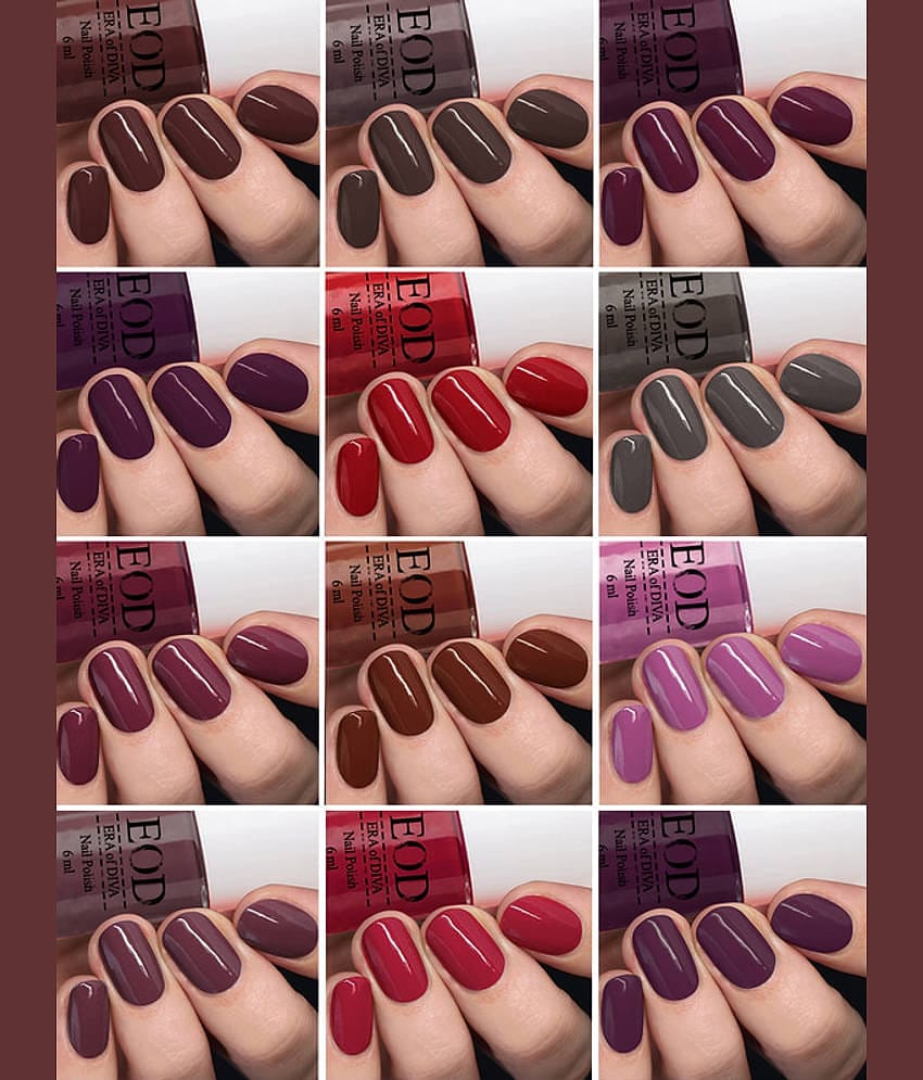 EOD Glossy Glam Nail Polish Set, Multi Colour, 6ml each (Pack of 12)