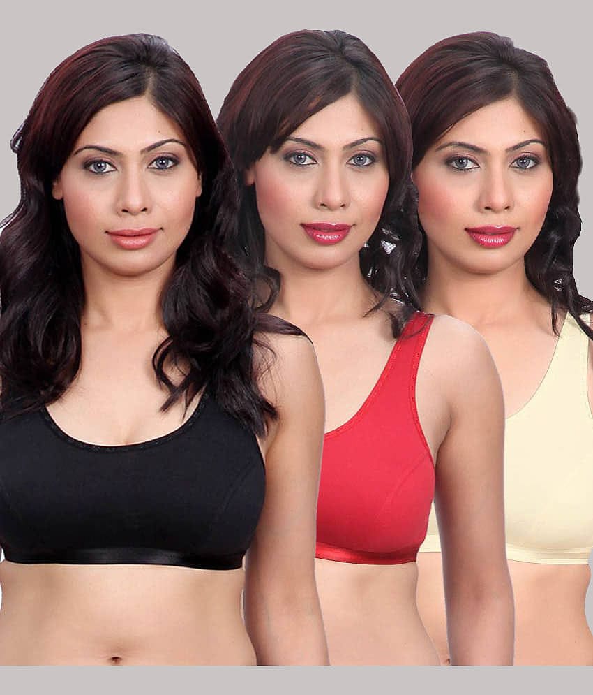 Kiran Enterprises Multicolor Cotton Non Padded Women's Sports Bra ( Pack of 3 )
