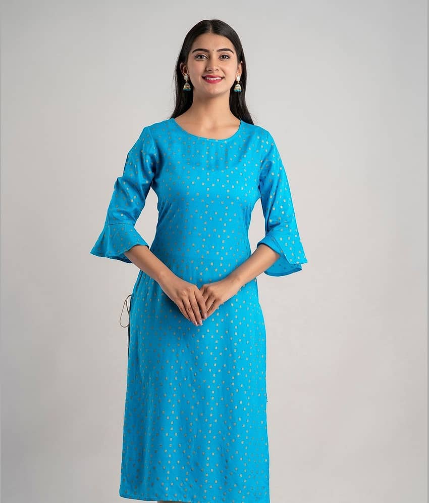 MAUKA - Blue Rayon Women's Straight Kurti ( Pack of 1 )