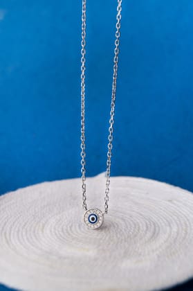 Evil Eye Round Hand-Painted Delicate Sterling Silver Chain Necklace-Silver / 16 inches adjustable upto 18 inches