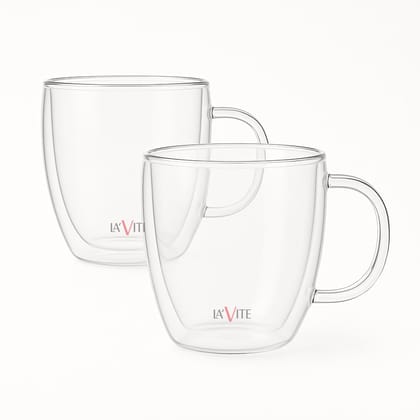250ml Double-Walled Borosilicate Glass Cups | Transparent Insulated Coffee Mugs for Hot & Cold Beverages (Set of 2)