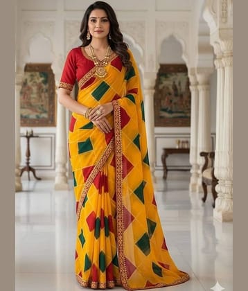 Vkaran Georgette Printed Regular Saree With Unstitched Blouse Piece ( Yellow )