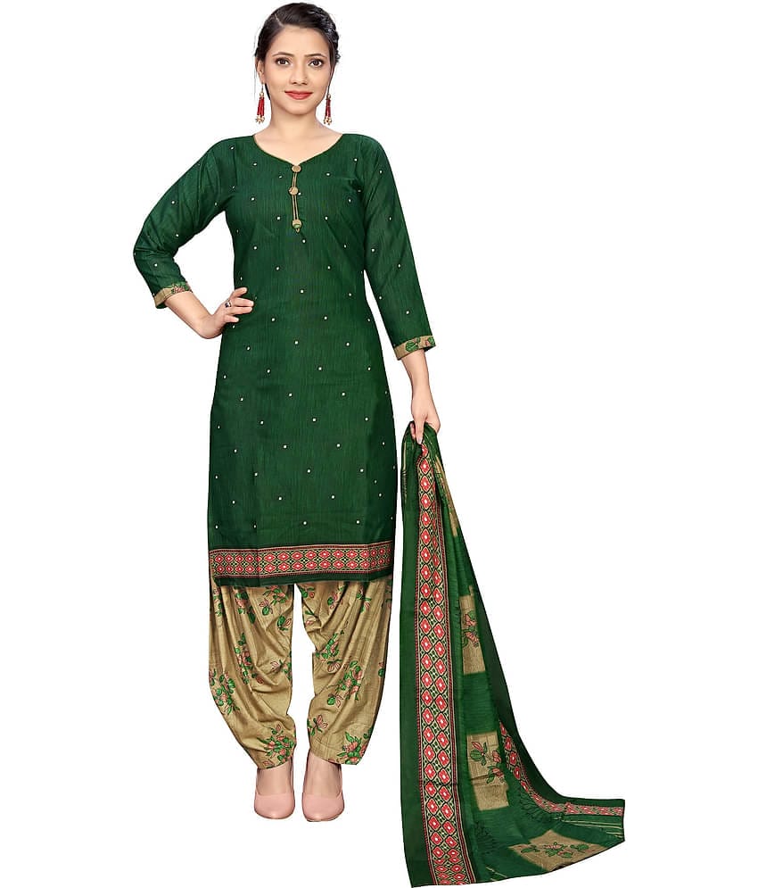 Rajnandini Women Cotton Blend Printed Straight Kurti With Patiala Salwar ( Green )